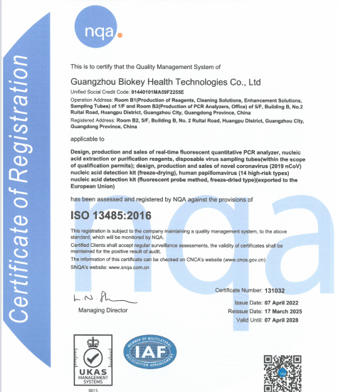चीन Guangzhou BioKey Healthy Technology Co.Ltd प्रमाणपत्र